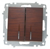 EL-BI Zena орех 2 клавишный выключатель с подсветкой Led механизм 609-012900-203