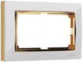 W0081933 белый/золото рамка для двойной розетки