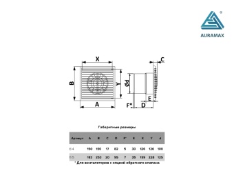 Вентилятор AURAMAX B 5S  d125 (190м3/ч,36dB;16вт)